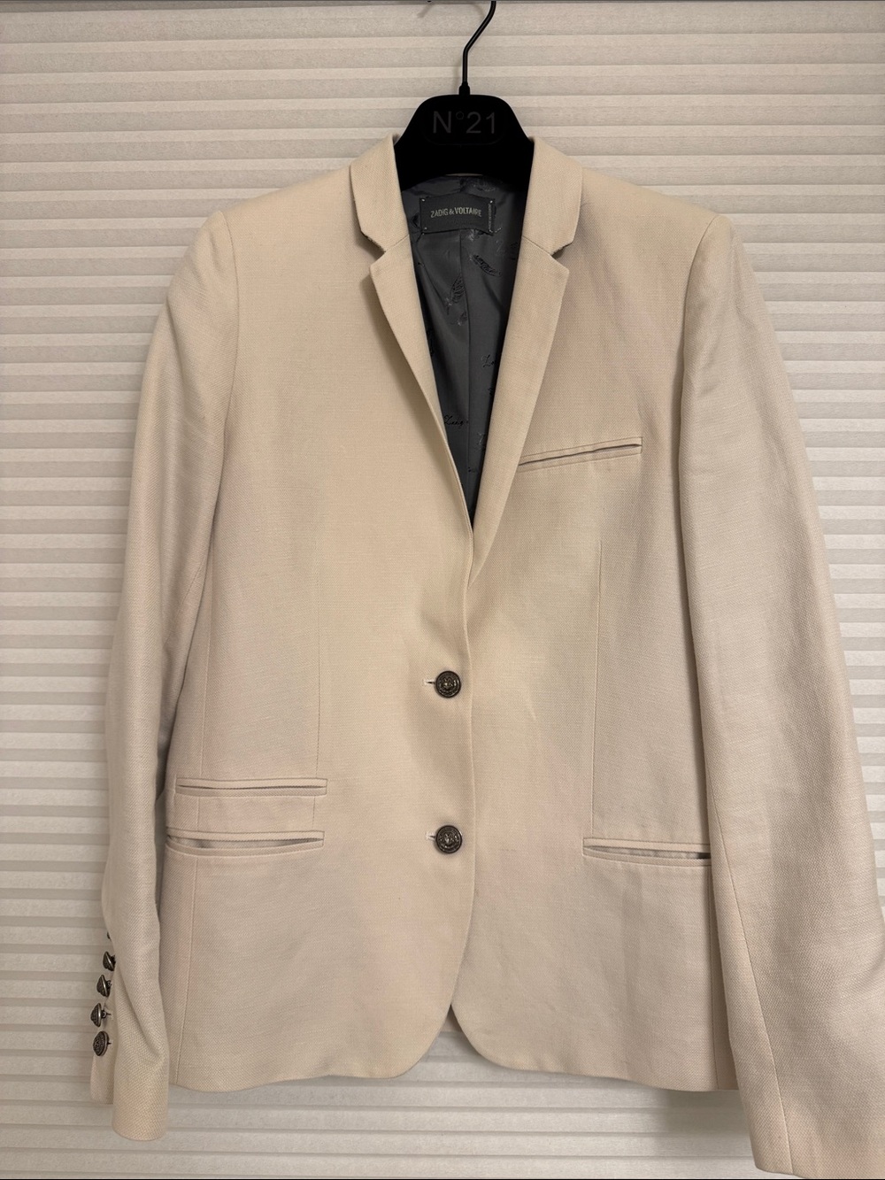 Zadig & Votaire deluxe Cream Single-Breasted Blazer with Notch Lapel Sz 38